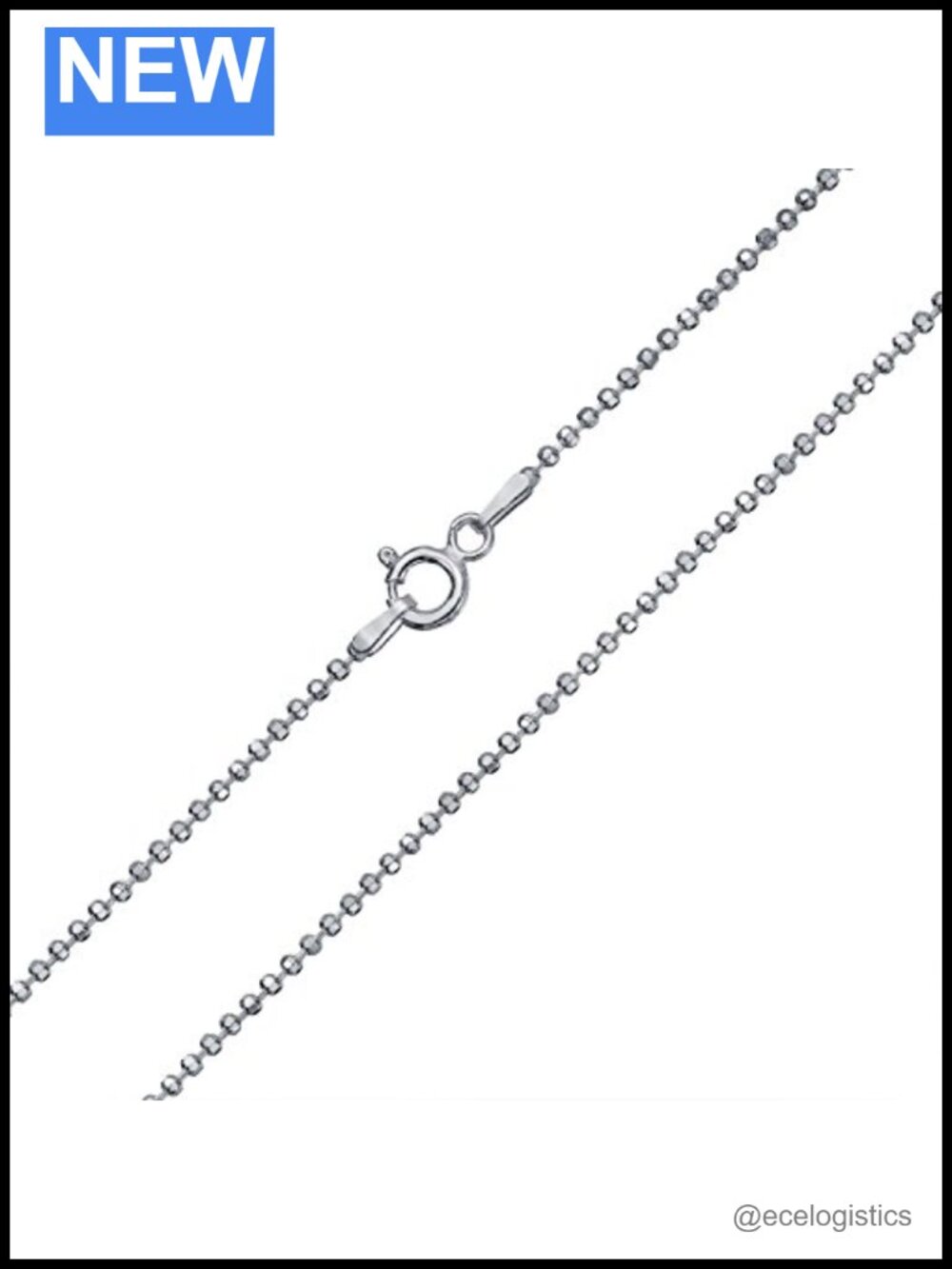Sterling Silver Sparkle Diamond Cut Ball Bead Chain Necklace 18in